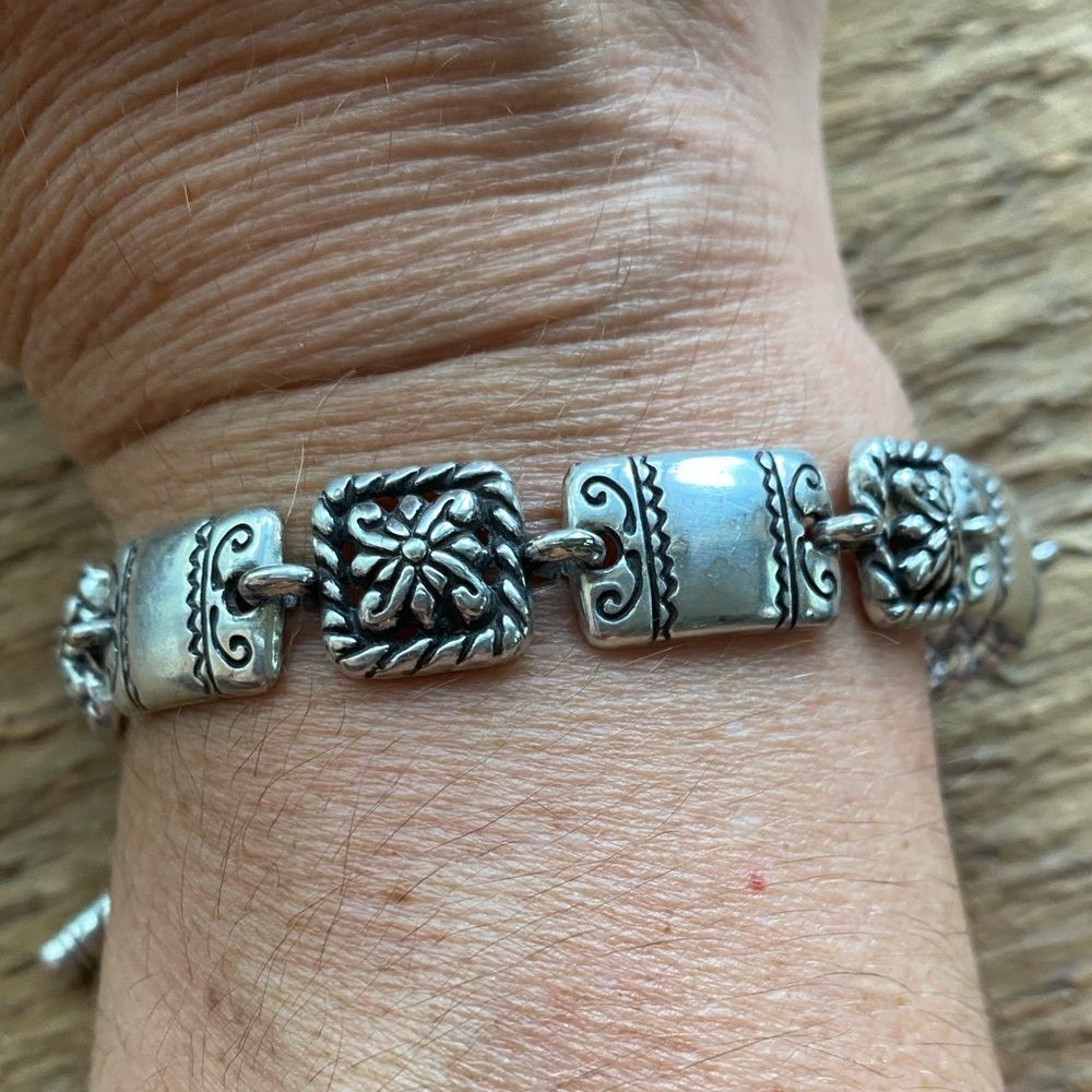 BRIGHTON vintage silver scrolled square link toggle clasp bracelet